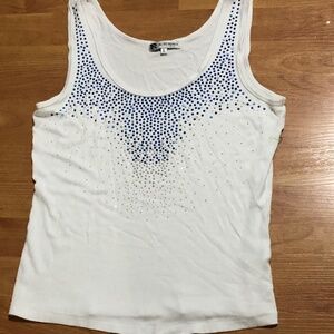 White sequin tank size Large with blue and silver 95% rayon 5% spandex